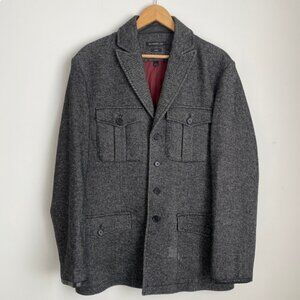 John Varvatos Wool Field Luxe Jacket Utility Herringbone Leather Trim Size L